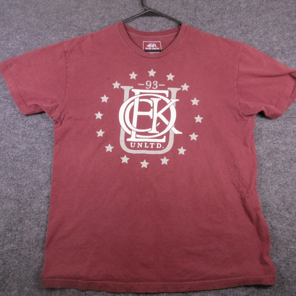 Y2K Ecko Unltd Shirt Mens XL Red EK UNLTD Crest Stars Graphic T Shirt Tee Logo
